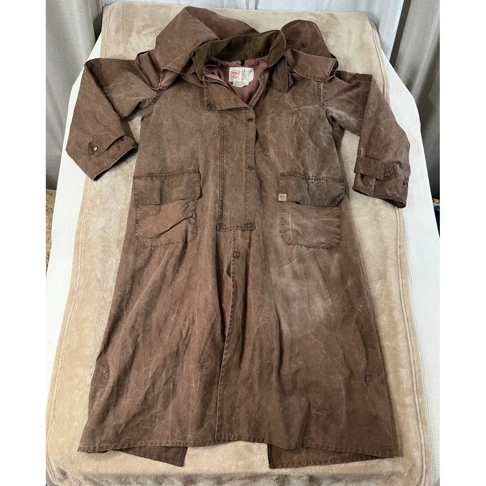 Australian Stock Saddle Co Cattlemans Coat Mens Size 7 Brown Waxed Cotton Duster